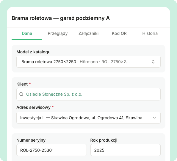 Karta urządzenia — wszystko o sprzęcie pod ręką — zrzut ekranu ServiceKoala
