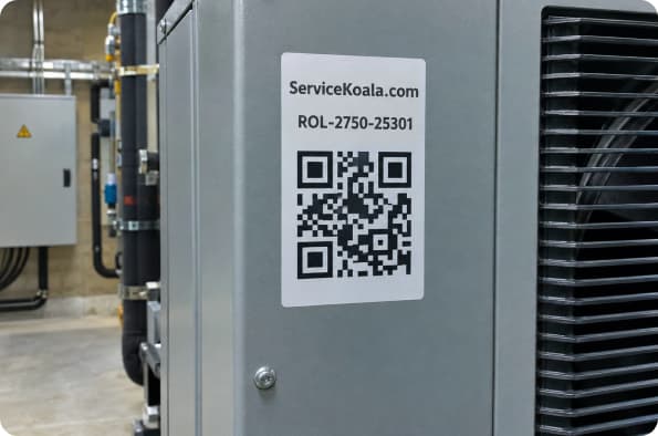Naklejka QR na urządzeniu — zrzut ekranu ServiceKoala