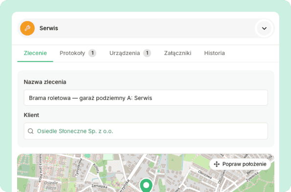 Z karty urządzenia od razu do zlecenia — zrzut ekranu ServiceKoala